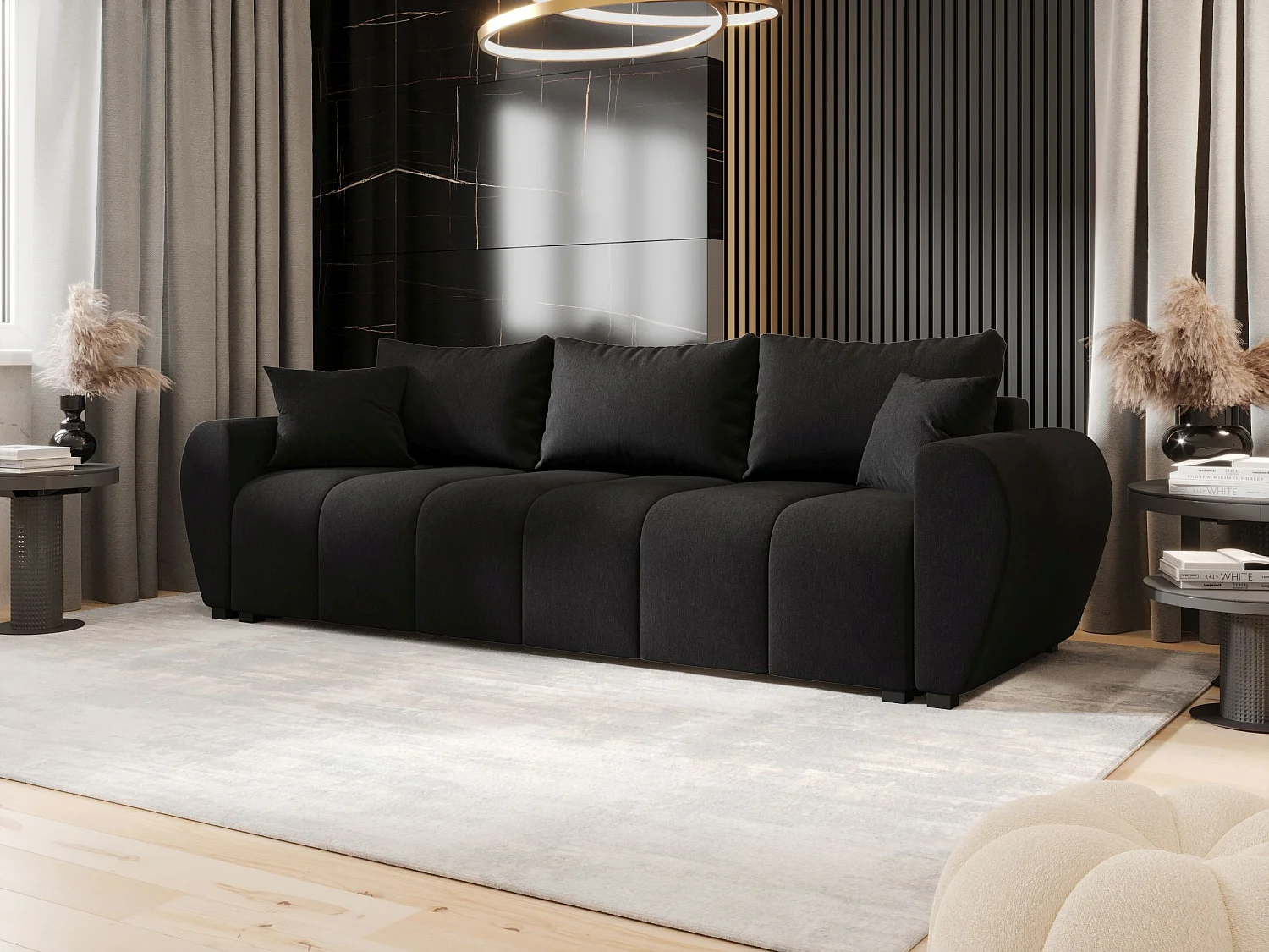 BEDANTE SOFA MOLISA mit Schlaffunktion COSMIC 100 Schwarz Sofa mit Stauraum Bettkasten Wohnzimmersofa Couch Sofa Bettsofa Bettkasten Bettcouch