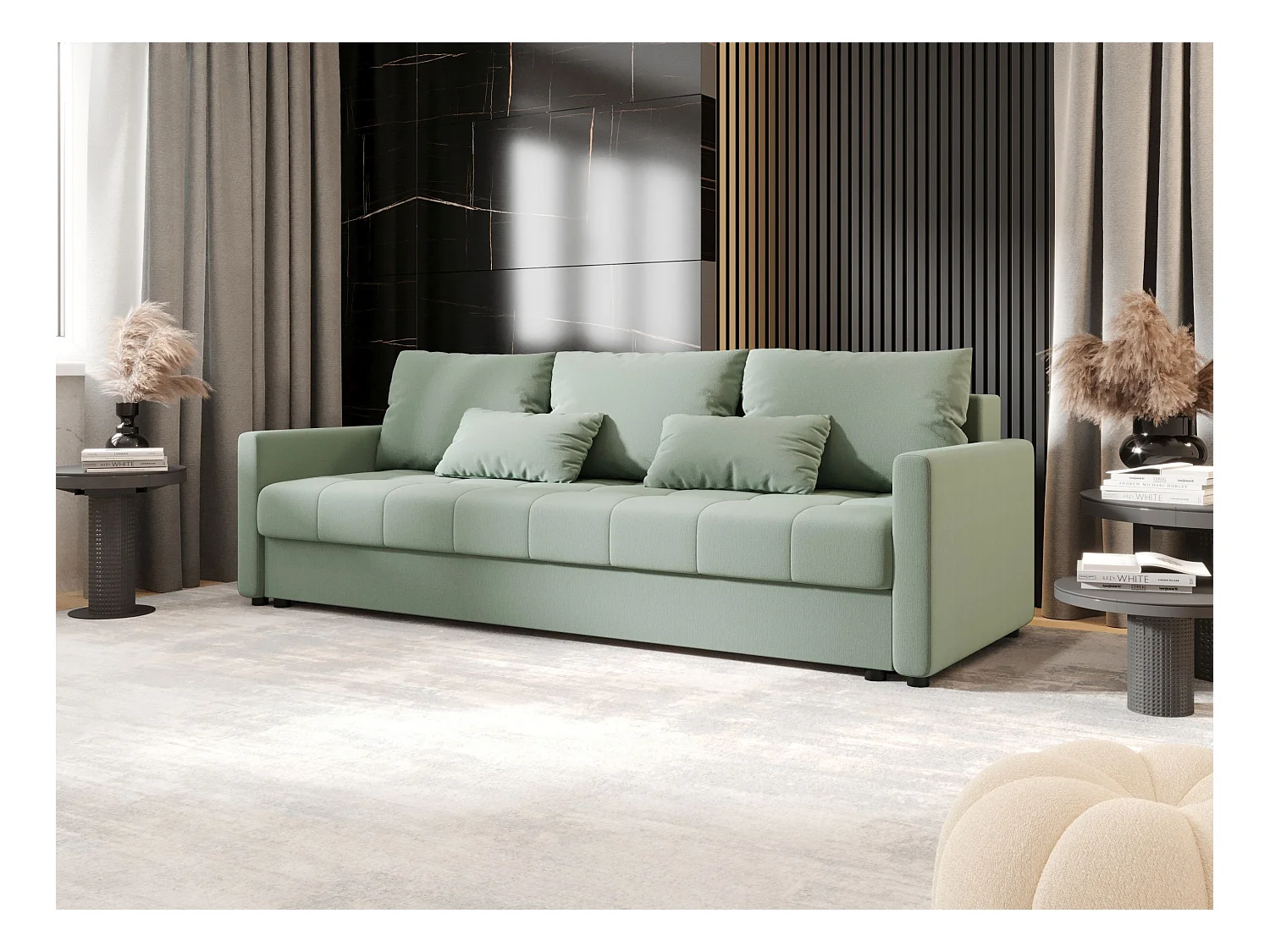 BEDANTE SOFA MOS BIS mit Schlaffunktion COSMIC 16 Hellgrün Sofa mit Stauraum Bettkasten Wohnzimmersofa Couch Sofa Bettsofa Bettkasten Bettcouch