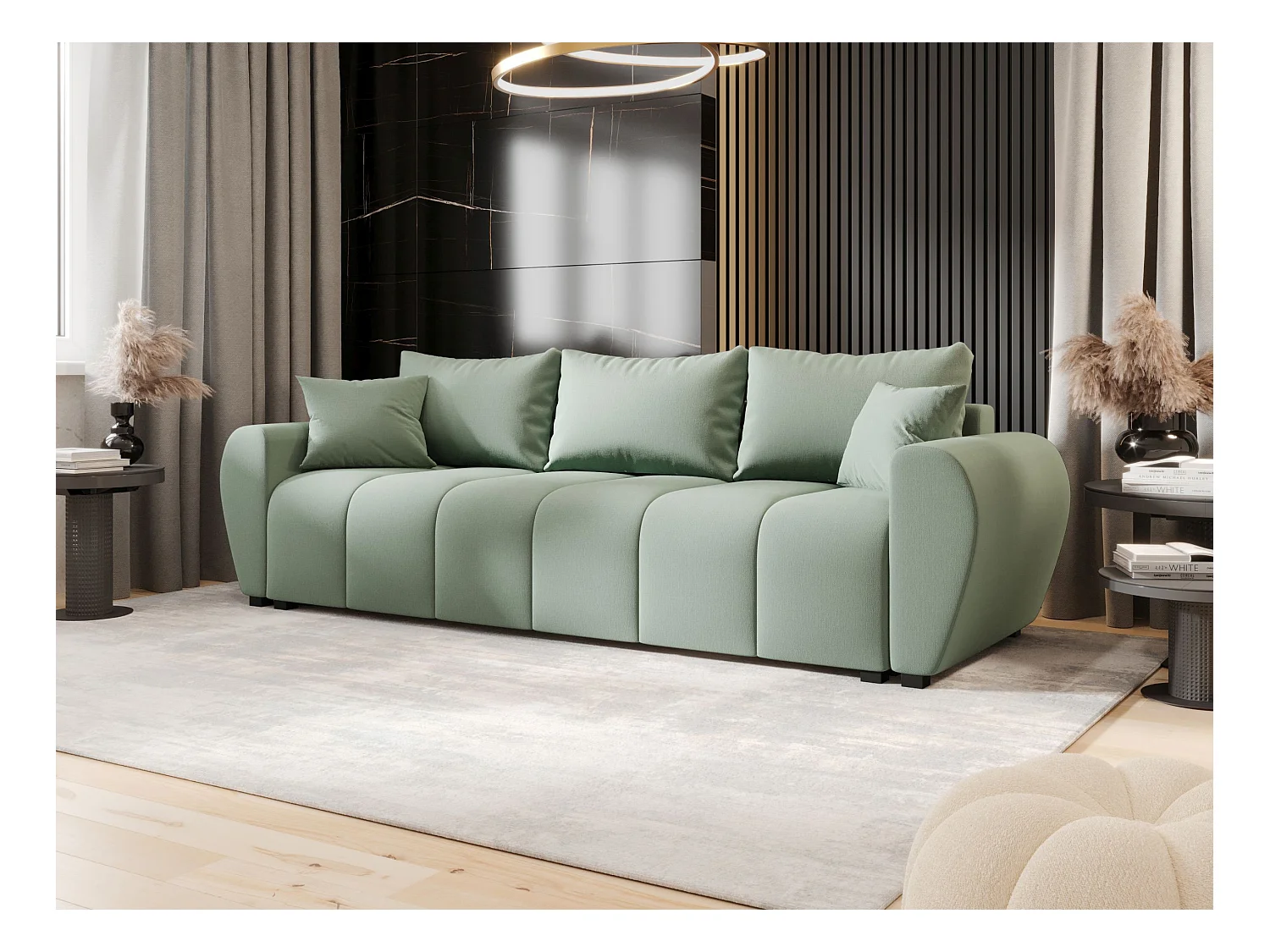 BEDANTE BANK MOLISA met slaapfunctie COSMIC 16 Lichtgroen – Bank met opbergruimte, bedkist, woonkamerbank, sofa, slaapbank, bank met kist, bedbank