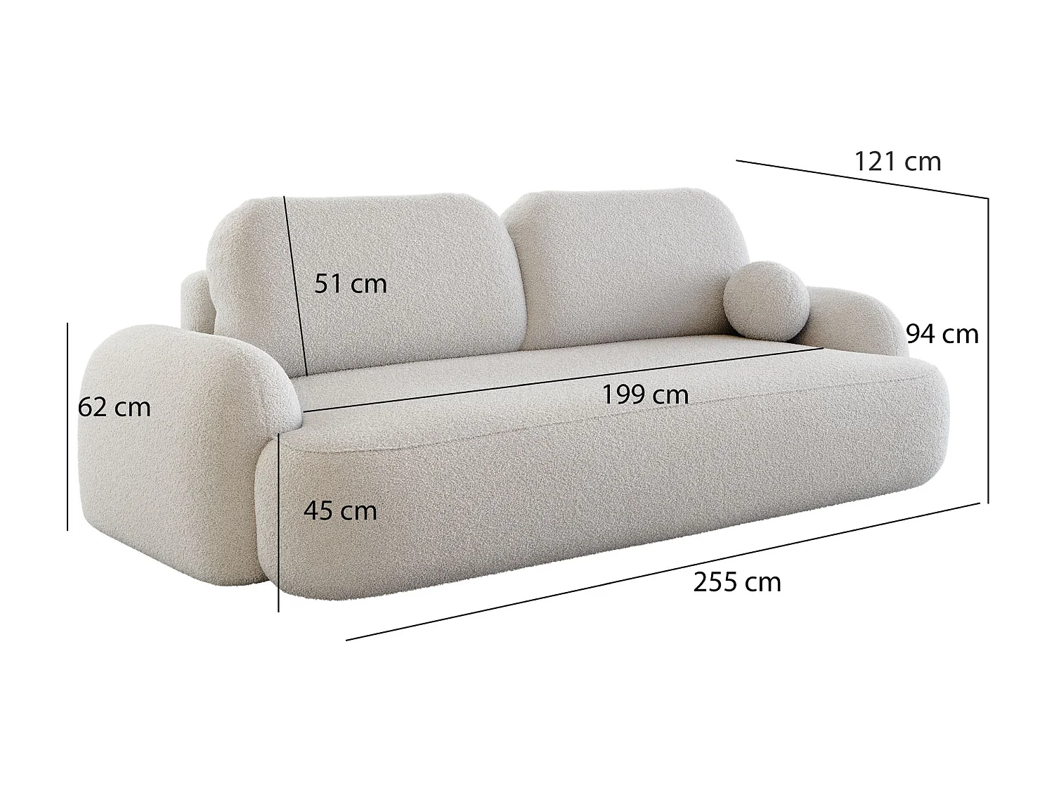 BEDANTE SOFA MOLLY mit Schlaffunktion TERRA FROTTE 14 Schwarz mit Bettkasten Sofa für Wohnzimmer gerades Sofa Schlafsofa Sofa mit Bettkasten Klappsofa