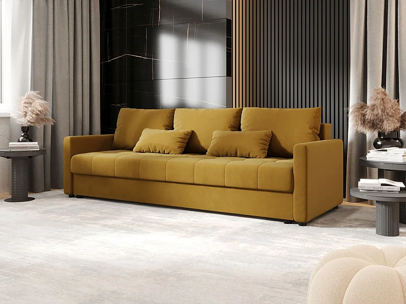 BEDANTE SOFA MOS BIS mit Schlaffunktion ITAKA 33 Senfton Sofa mit Stauraum Bettkasten Wohnzimmersofa Couch Sofa Bettsofa Bettkasten Bettcouch
