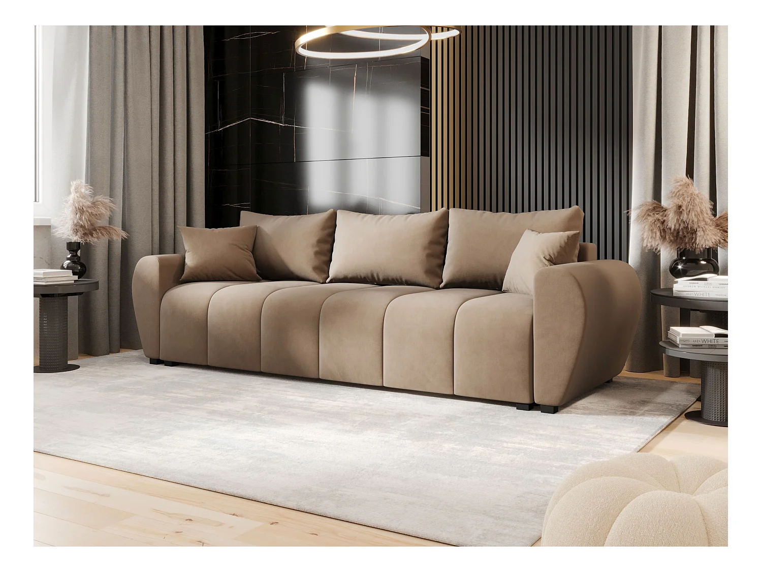 BEDANTE BANK MOLISA met slaapfunctie ITAKA 48 Lichtbruin – Bank met opbergruimte, bedkist, woonkamerbank, sofa, slaapbank, bank met kist, bedbank