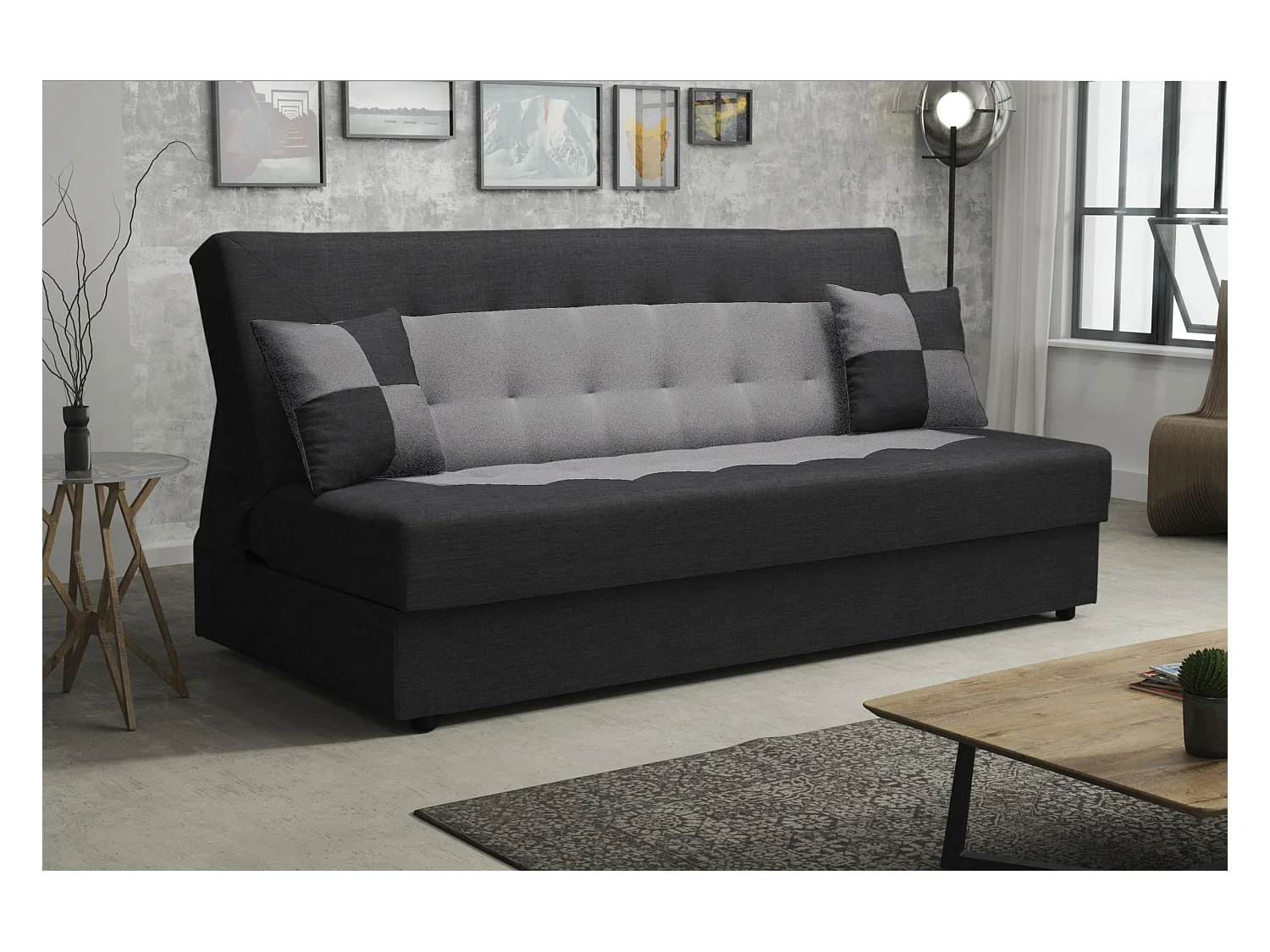 BEDANTE CANAPÉ POLO avec fonction lit SAWANA 14+21 Noir/Gris