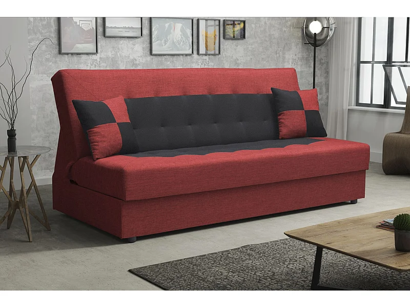 BEDANTE SOFA POLO mit Schlaffunktion SAWANA 13+14 Rot/Schwarz mit Stauraum Bettkasten Wohnzimmersofa Couch Sofa Bettsofa Bettkasten Bettcouch