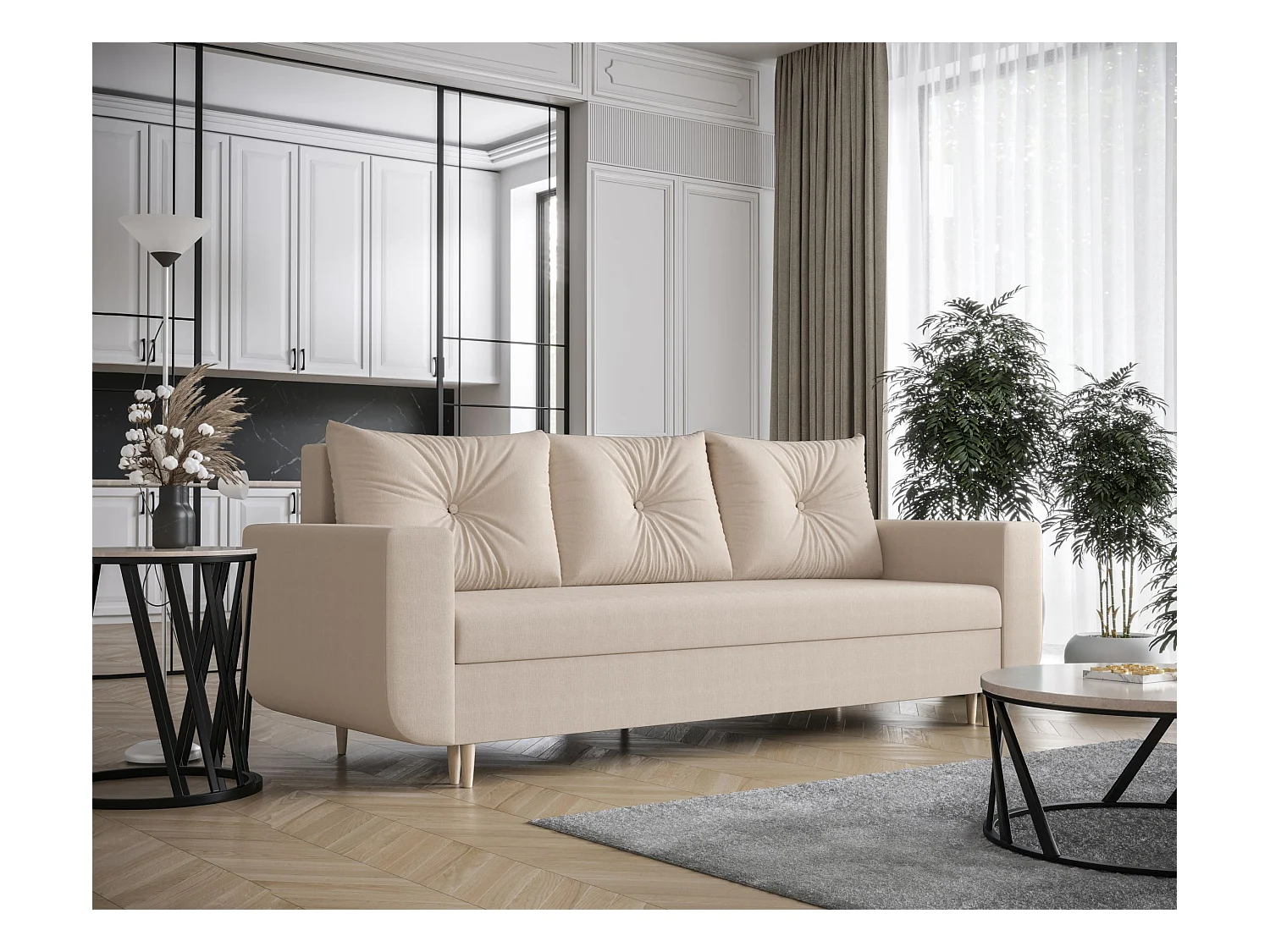 BEDANTE SOFA DELFIN mit Schlaffunktion COSMIC 10 Beige mit Stauraum Bettkasten Wohnzimmersofa Couch Sofa Bettsofa Bettkasten Bettcouch