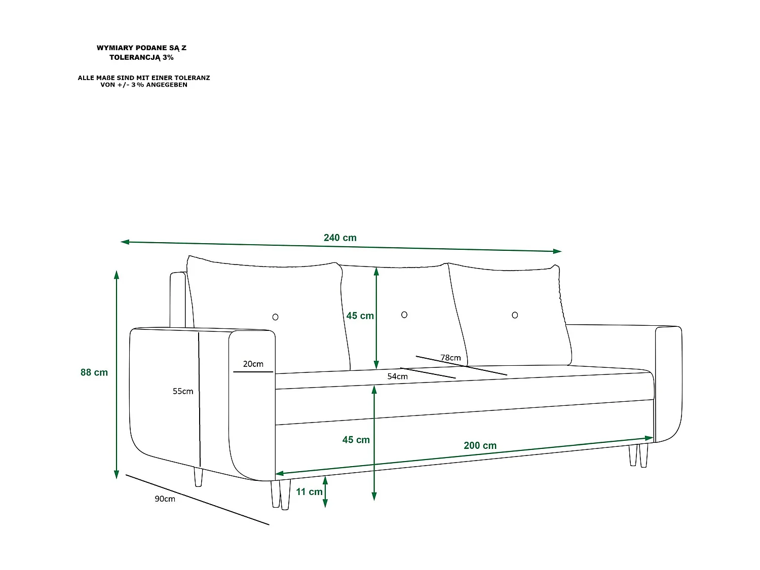 BEDANTE sofa DELFIN z funkcja spania COSMIC 10 beżowy