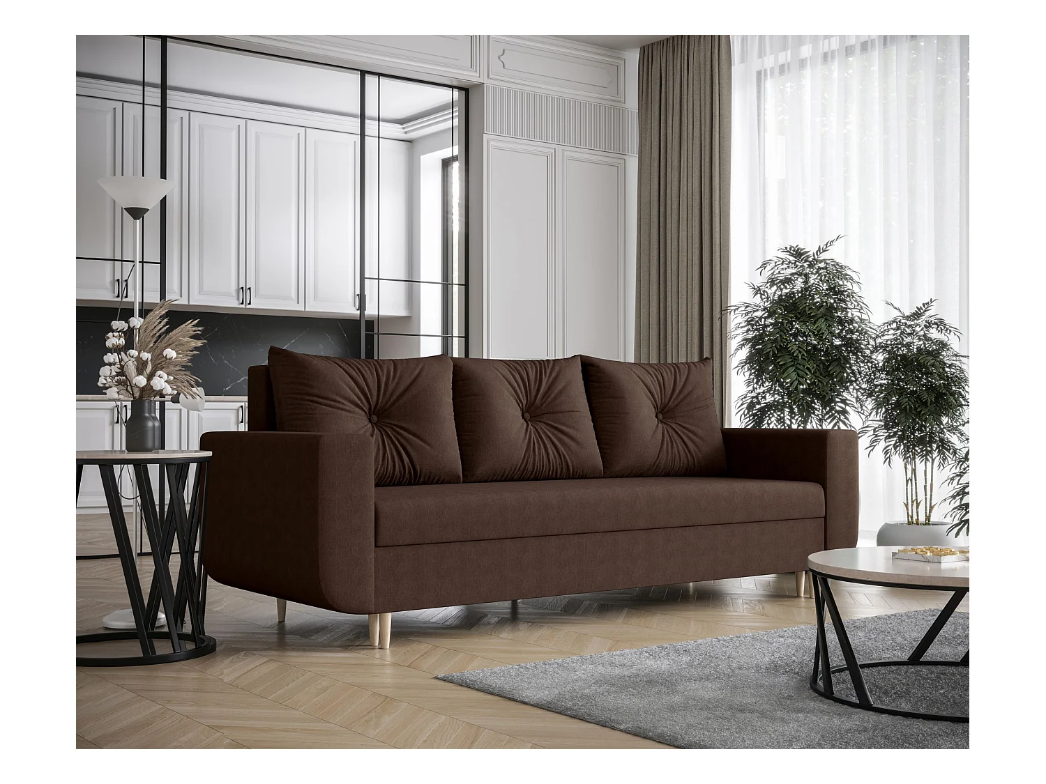 BEDANTE SOFA DELFIN mit Schlaffunktion COSMIC 800 Braun mit Stauraum Bettkasten Wohnzimmersofa Couch Sofa Bettsofa Bettkasten Bettcouch