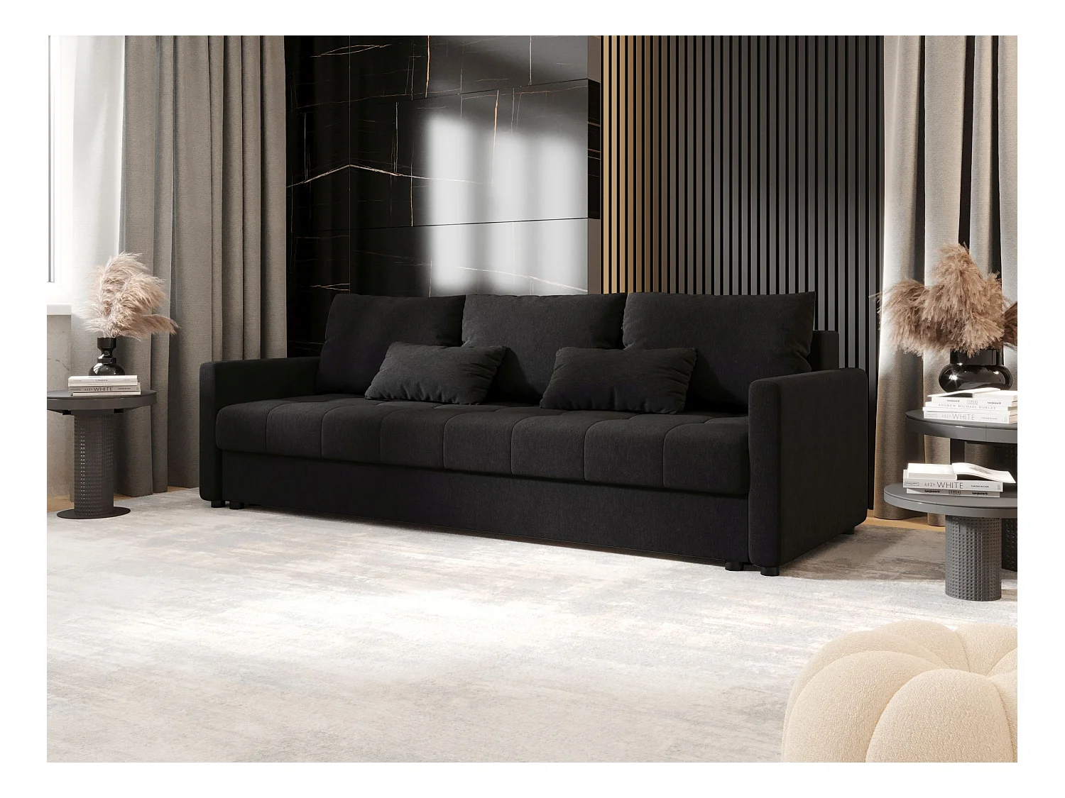 BEDANTE BANK MOS BIS met slaapfunctie COSMIC 100 Zwart – Bank met opbergruimte, bedkist, woonkamerbank, sofa, slaapbank, bank met kist, bedbank