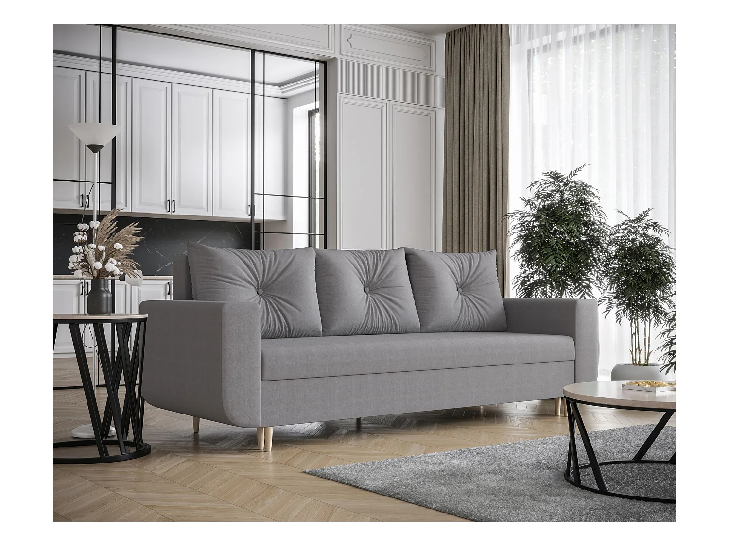 BEDANTE SOFA DELFIN mit Schlaffunktion COSMIC 160 Grau mit Stauraum Bettkasten Wohnzimmersofa Couch Sofa Bettsofa Bettkasten Bettcouch