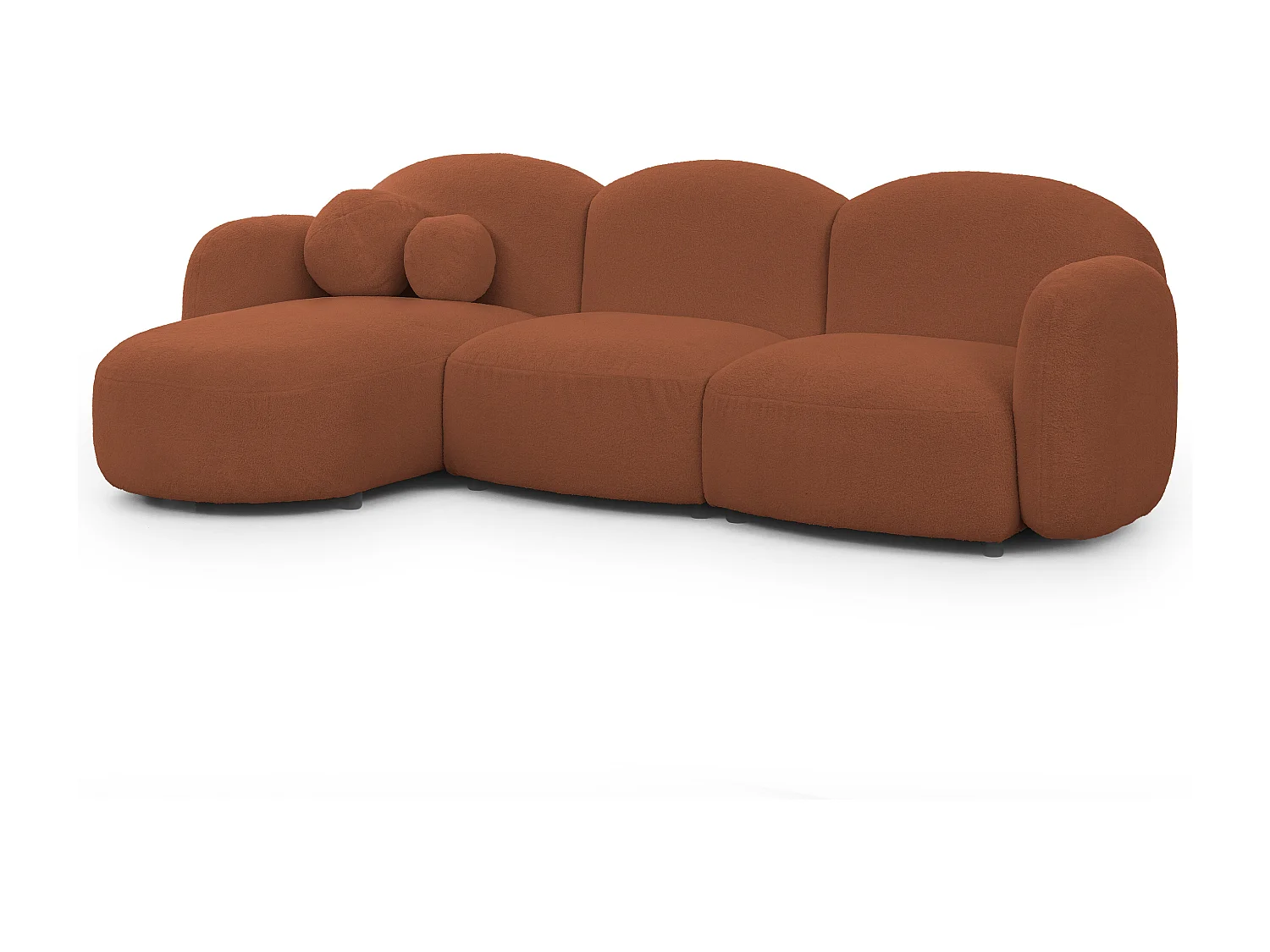 Nuvola - Moderne Ecksofa L-Form aus Terracotta Bouclé-Stoff mit abgerundetem Design und hohem Sitzkomfort