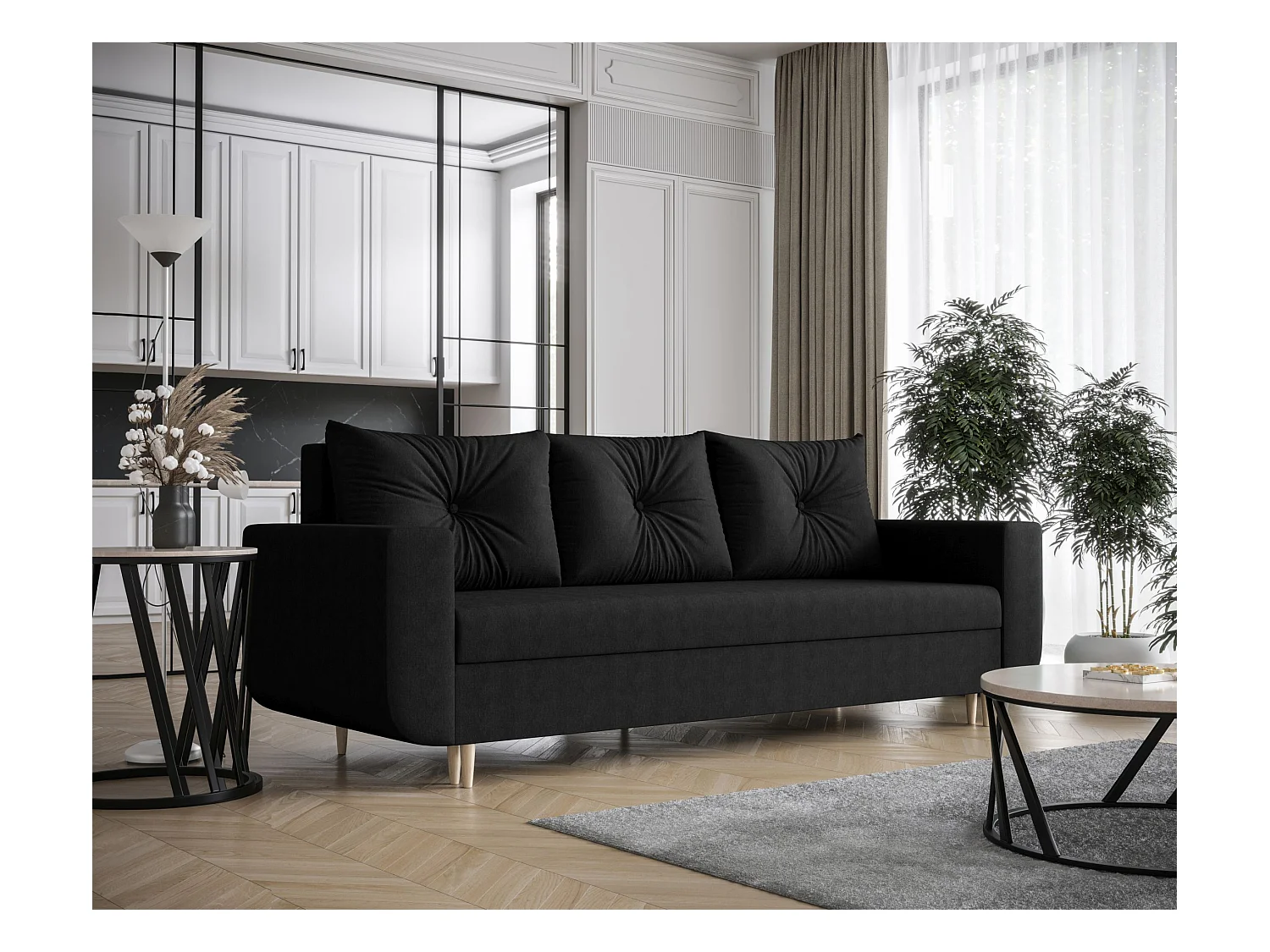 BEDANTE SOFA DELFIN mit Schlaffunktion COSMIC 100 Schwarz mit Stauraum Bettkasten Wohnzimmersofa Couch Sofa Bettsofa Bettkasten Bettcouch