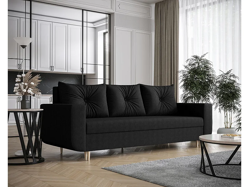 BEDANTE sofa DELFIN met slaapfunctie COSMIC 100 zwart met opbergruimte bedlade woonkamerbank bank sofa slaapbank bedlade slaapbank