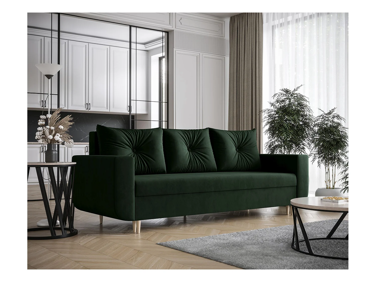 BEDANTE SOFA DELFIN mit Schlaffunktion ITAKA 10 Dunkelgrün mit Stauraum Bettkasten Wohnzimmersofa Couch Sofa Bettsofa Bettkasten Bettcouch