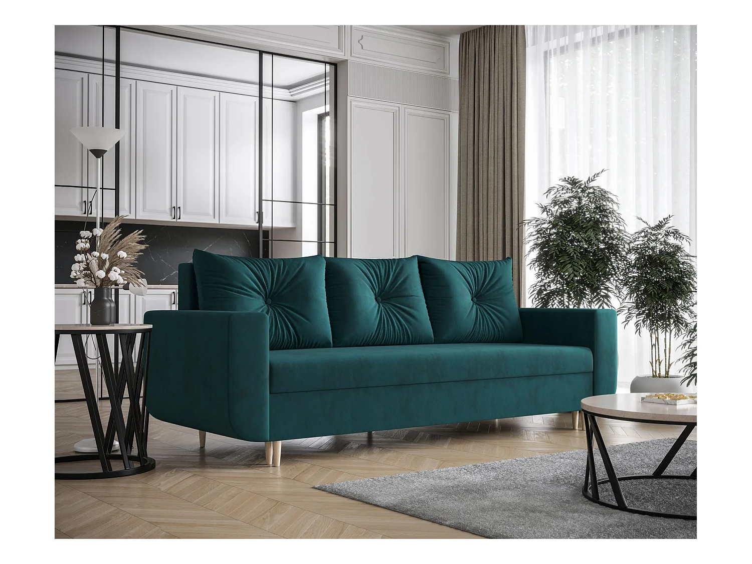 BEDANTE SOFA DELFIN mit Schlaffunktion ITAKA 39 Türkis mit Stauraum Bettkasten Wohnzimmersofa Couch Sofa Bettsofa Bettkasten Bettcouch