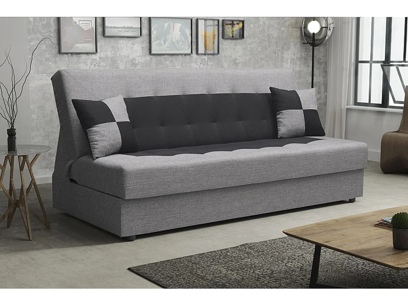 BEDANTE SOFA POLO mit Schlaffunktion SAWANA 21+14 Grau/Schwarz mit Stauraum Bettkasten Wohnzimmersofa Couch Sofa Bettsofa Bettkasten Bettcouch