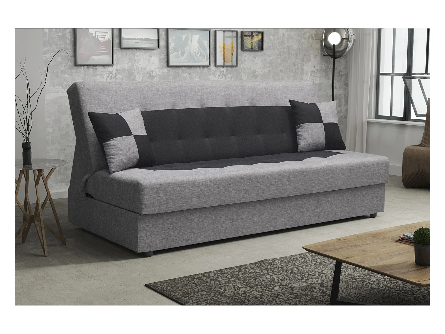 BEDANTE SOFA POLO mit Schlaffunktion SAWANA 21+14 Grau/Schwarz mit Stauraum Bettkasten Wohnzimmersofa Couch Sofa Bettsofa Bettkasten Bettcouch