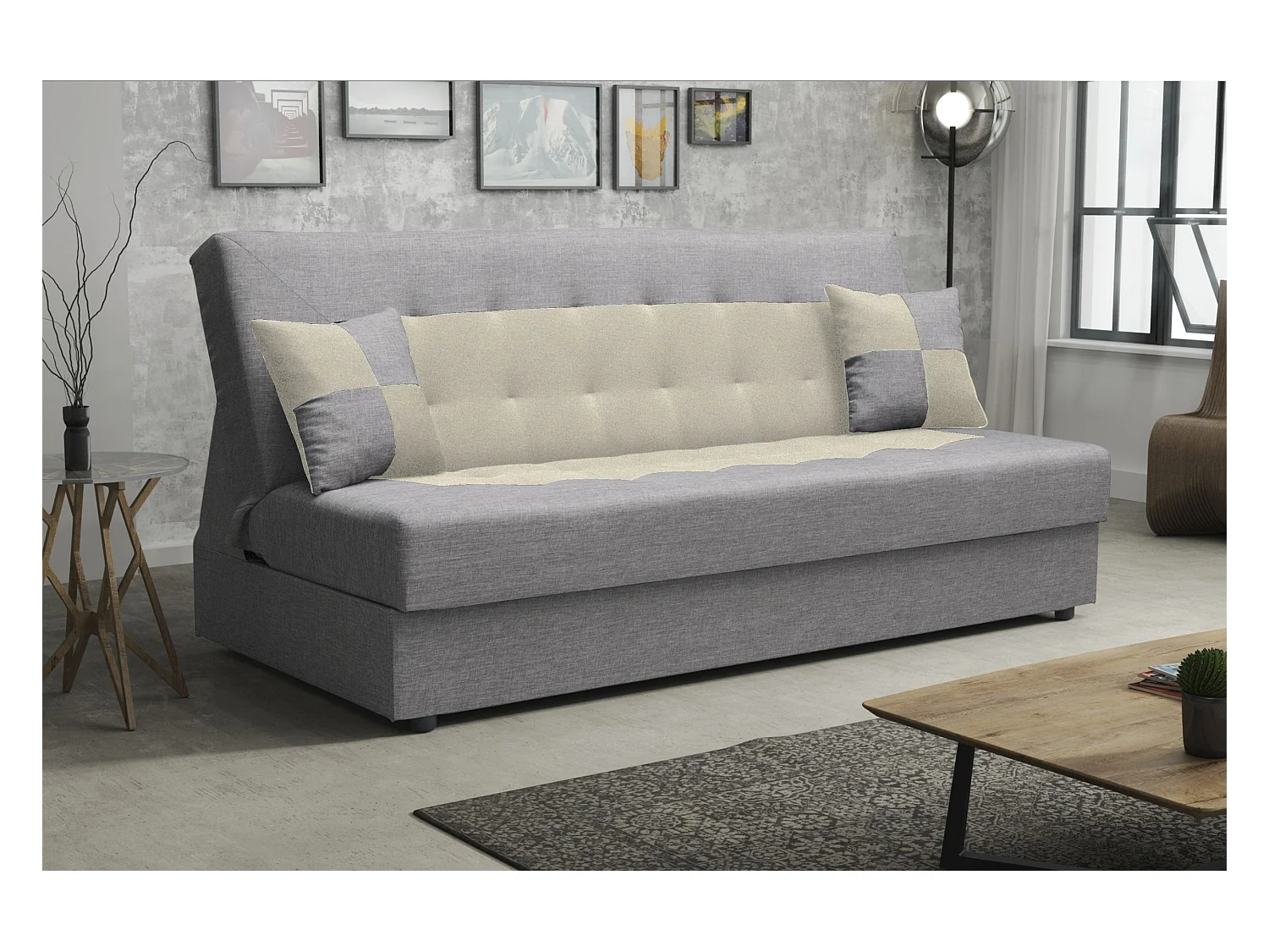BEDANTE SOFA POLO mit Schlaffunktion SAWANA 21+01 Grau/Ecru mit Stauraum Bettkasten Wohnzimmersofa Couch Sofa Bettsofa Bettkasten Bettcouch