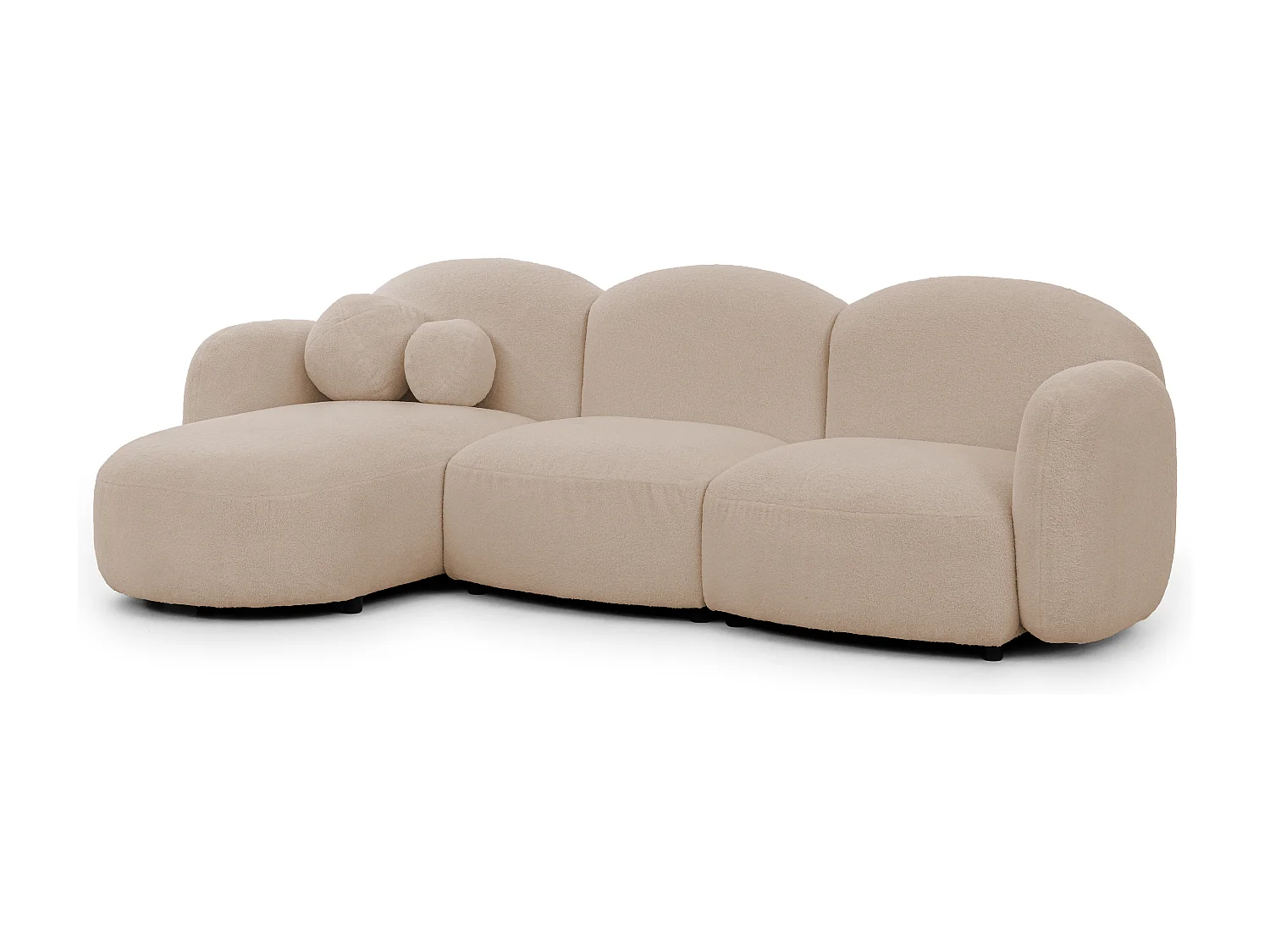 Nuvola - Moderne Ecksofa L-Form aus Hellbeige Bouclé-Stoff mit abgerundetem Design und hohem Sitzkomfort