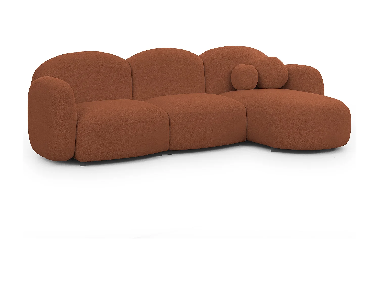 Nuvola - Moderne Ecksofa L-Form aus Terracotta Bouclé-Stoff mit abgerundetem Design und hohem Sitzkomfort