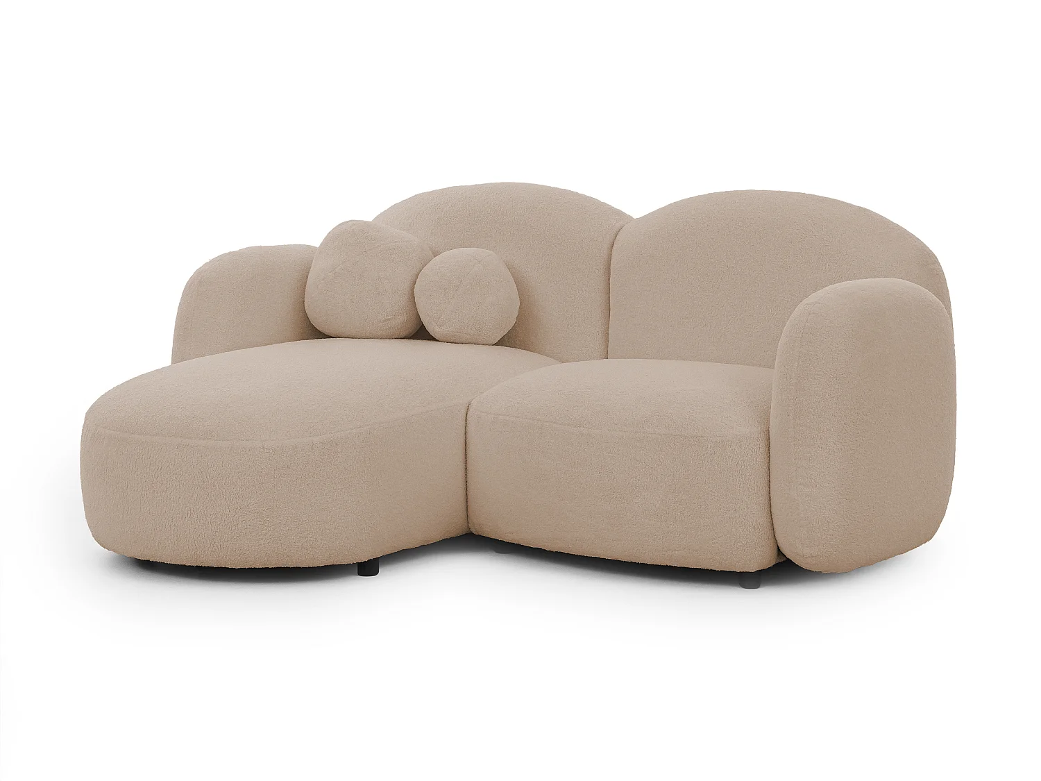 Nuvola - Moderne Ecksofa L-Form aus Hellbeige Bouclé-Stoff mit abgerundetem Design und hohem Sitzkomfort