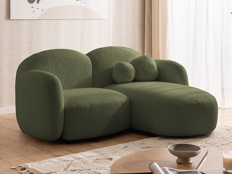 Nuvola - Moderne Ecksofa L-Form aus Grün Bouclé-Stoff mit abgerundetem Design und hohem Sitzkomfort