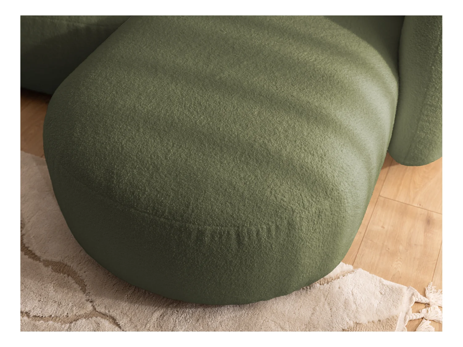 Nuvola - Moderne Ecksofa L-Form aus Grün Bouclé-Stoff mit abgerundetem Design und hohem Sitzkomfort