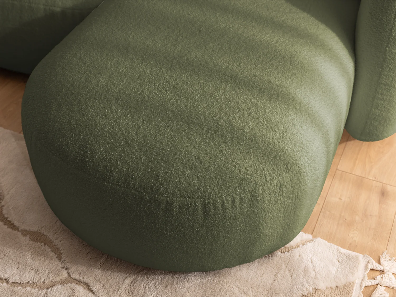 Nuvola - Moderne Ecksofa L-Form aus Grün Bouclé-Stoff mit abgerundetem Design und hohem Sitzkomfort