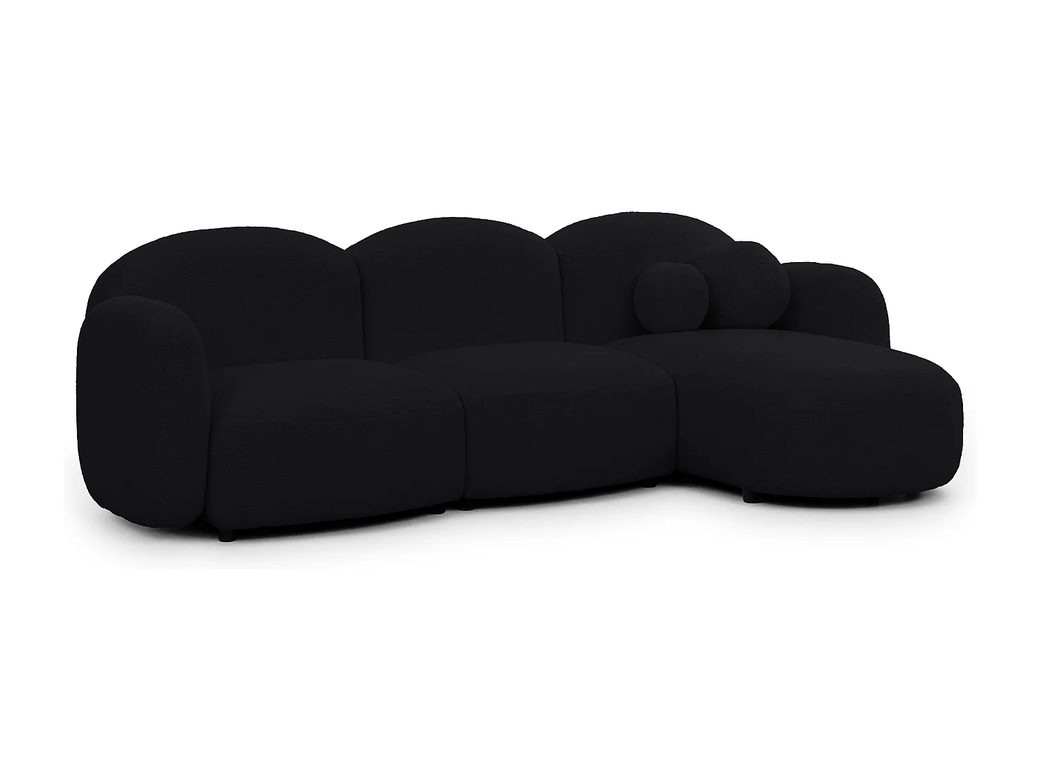 Nuvola - Moderne Ecksofa L-Form aus Schwarz Bouclé-Stoff mit abgerundetem Design und hohem Sitzkomfort
