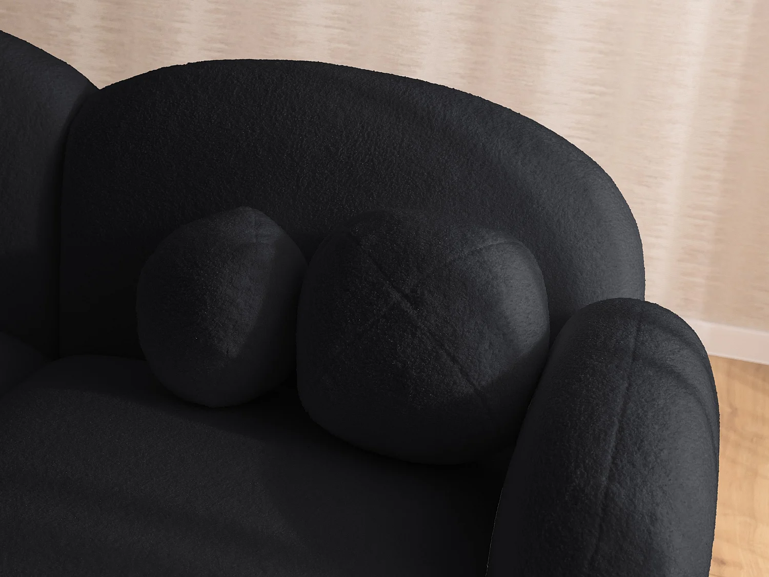Nuvola - Moderne Ecksofa L-Form aus Schwarz Bouclé-Stoff mit abgerundetem Design und hohem Sitzkomfort