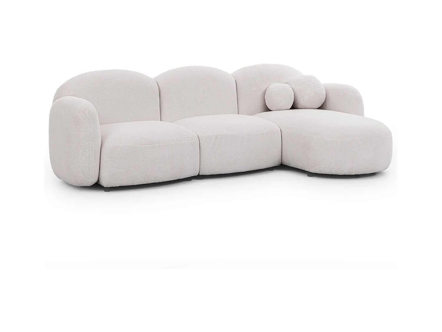 Nuvola - Moderne Ecksofa L-Form aus Weiß Bouclé-Stoff mit abgerundetem Design und hohem Sitzkomfort