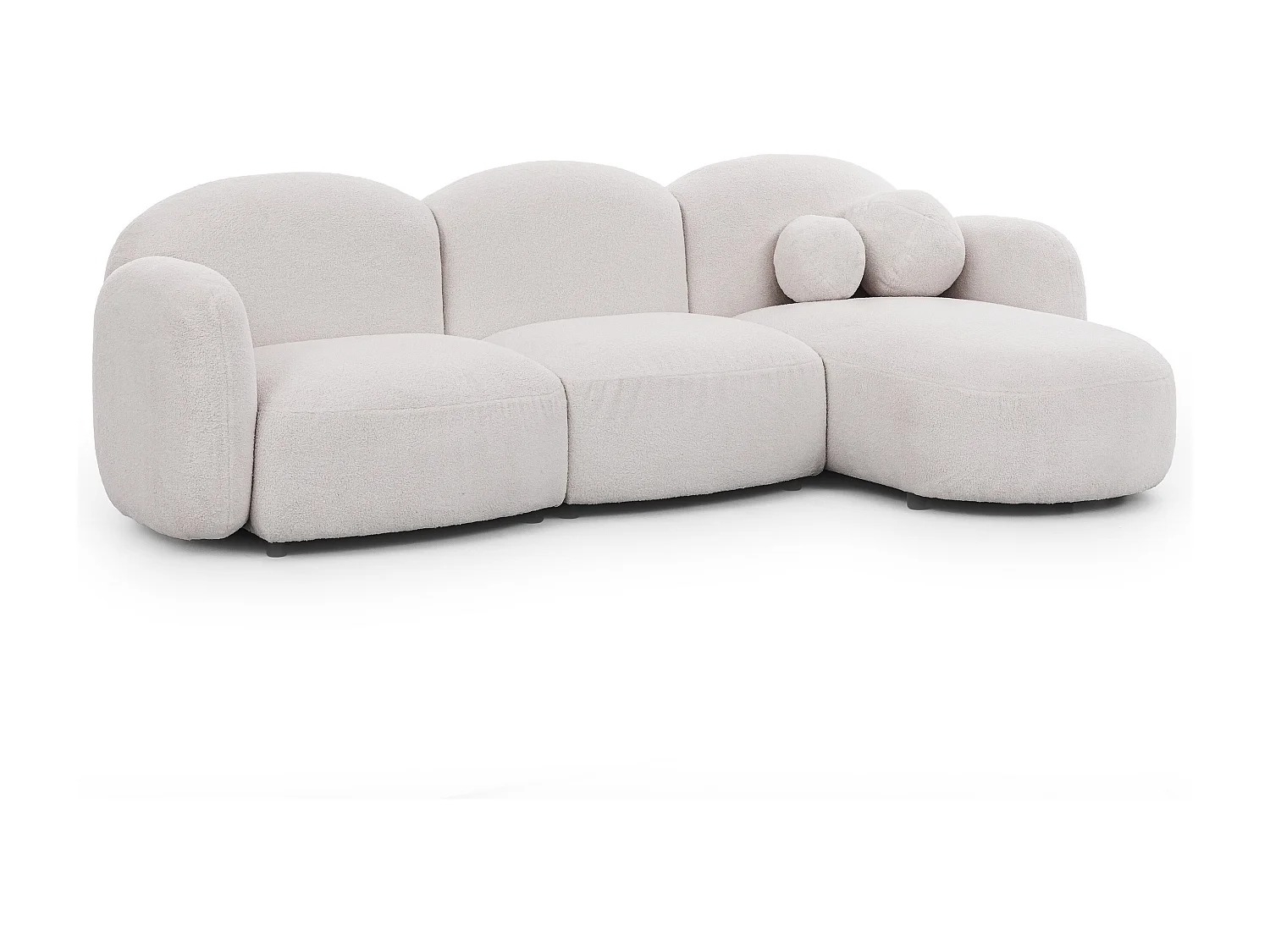Nuvola - Moderne Ecksofa L-Form aus Weiß Bouclé-Stoff mit abgerundetem Design und hohem Sitzkomfort