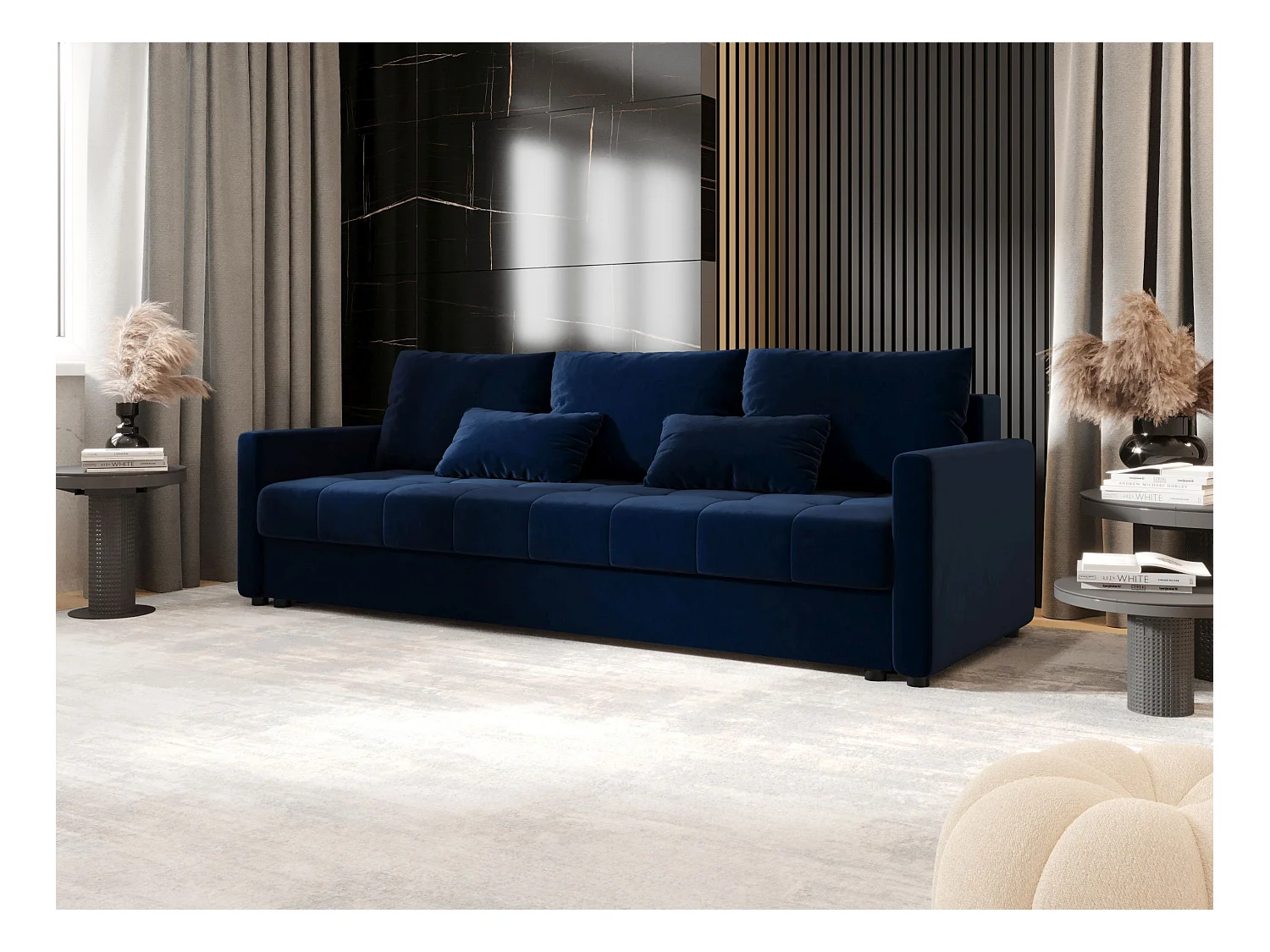 BEDANTE BANK MOS BIS met slaapfunctie ITAKA 11 Donkerblauw – Bank met opbergruimte, bedkist, woonkamerbank, sofa, slaapbank, bank met kist, bedbank