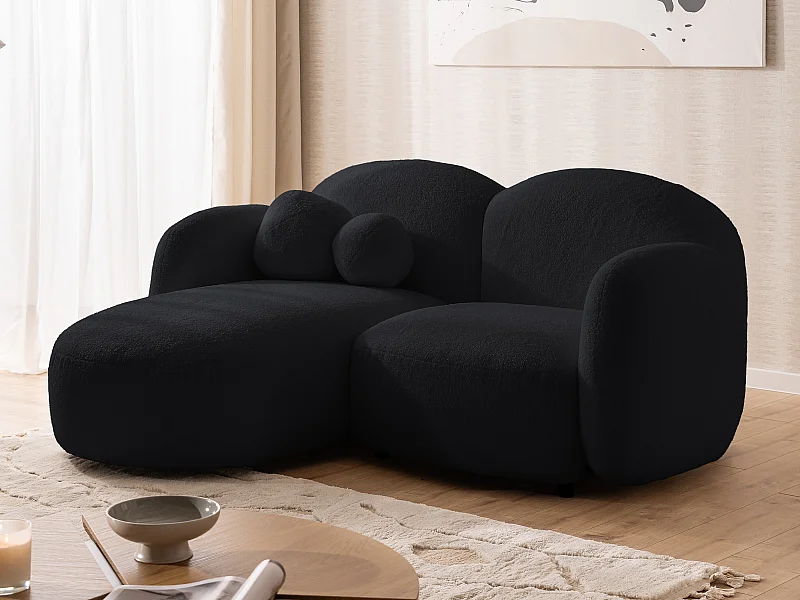 Nuvola - Moderne Ecksofa L-Form aus Schwarz Bouclé-Stoff mit abgerundetem Design und hohem Sitzkomfort