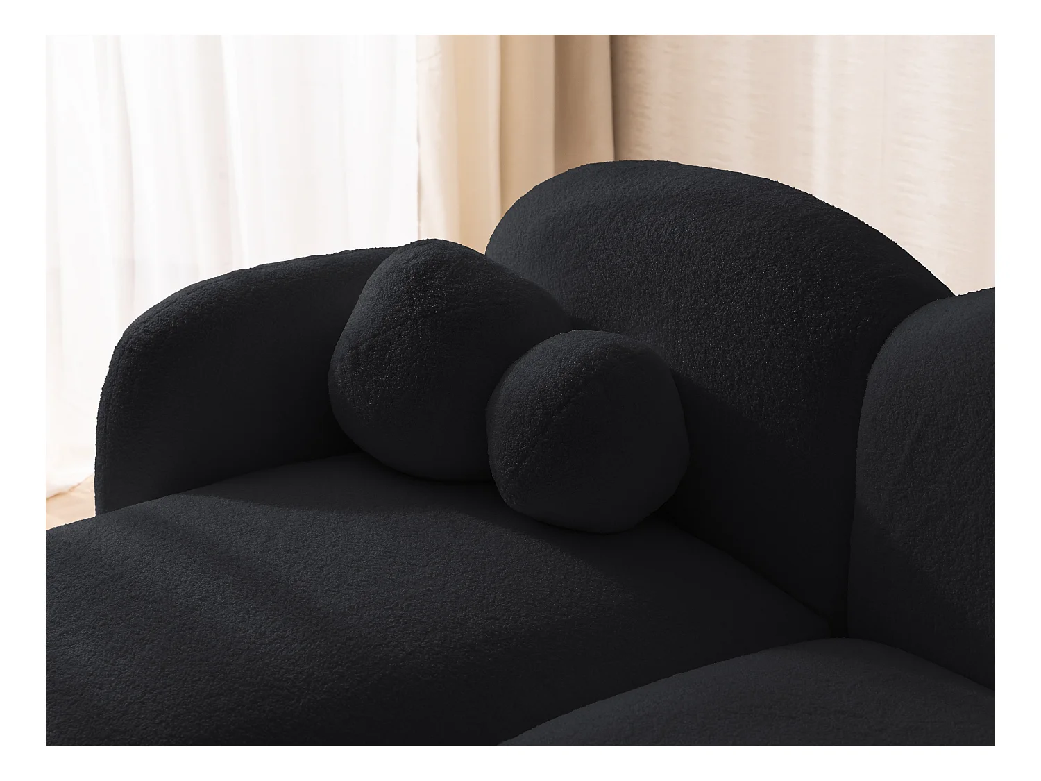 Nuvola - Moderne Ecksofa L-Form aus Schwarz Bouclé-Stoff mit abgerundetem Design und hohem Sitzkomfort