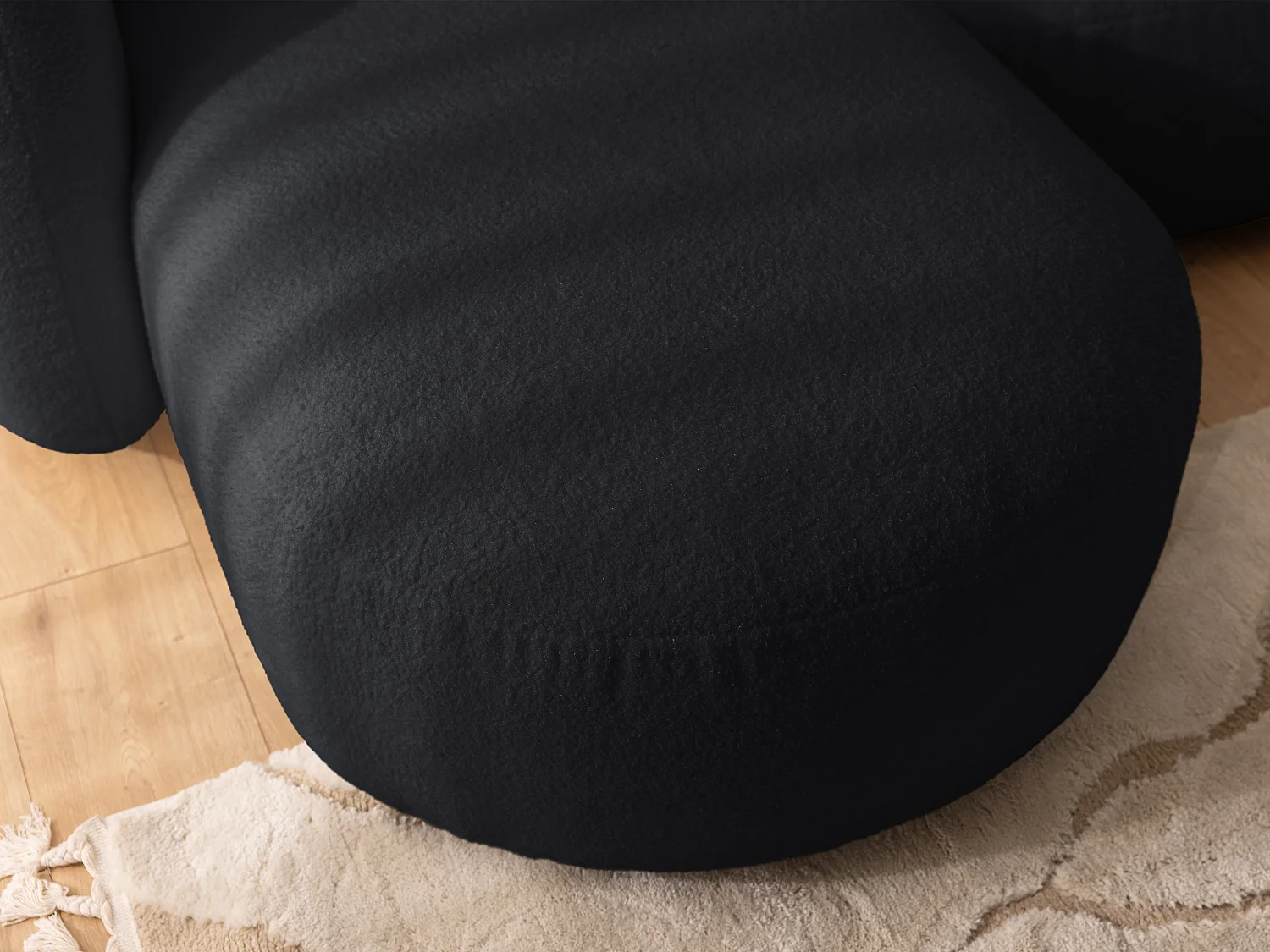 Nuvola - Moderne Ecksofa L-Form aus Schwarz Bouclé-Stoff mit abgerundetem Design und hohem Sitzkomfort