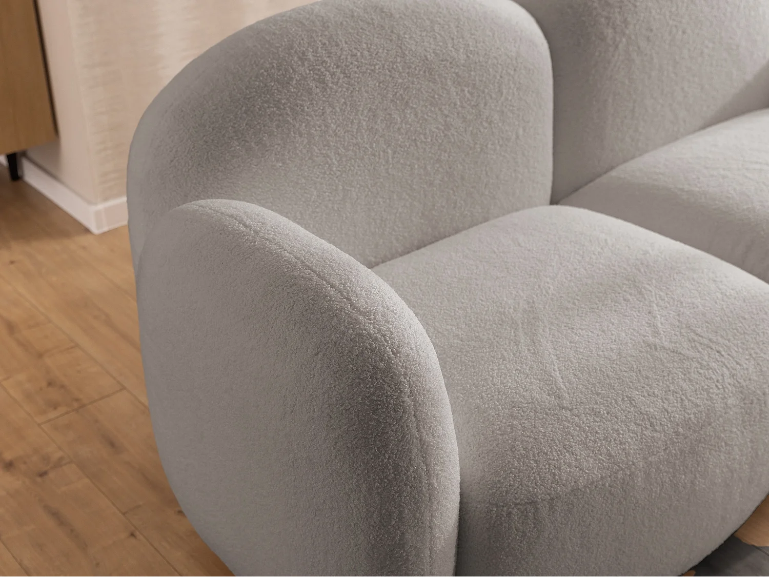Nuvola - Moderne Ecksofa L-Form aus Hellgrau Bouclé-Stoff mit abgerundetem Design und hohem Sitzkomfort