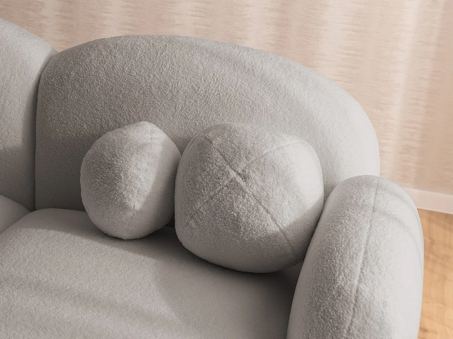 Nuvola - Moderne Ecksofa L-Form aus Hellgrau Bouclé-Stoff mit abgerundetem Design und hohem Sitzkomfort