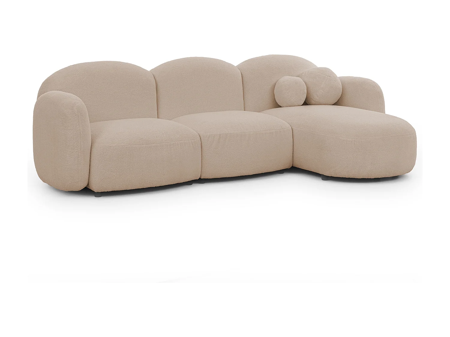 Nuvola - Moderne Ecksofa L-Form aus Hellbeige Bouclé-Stoff mit abgerundetem Design und hohem Sitzkomfort