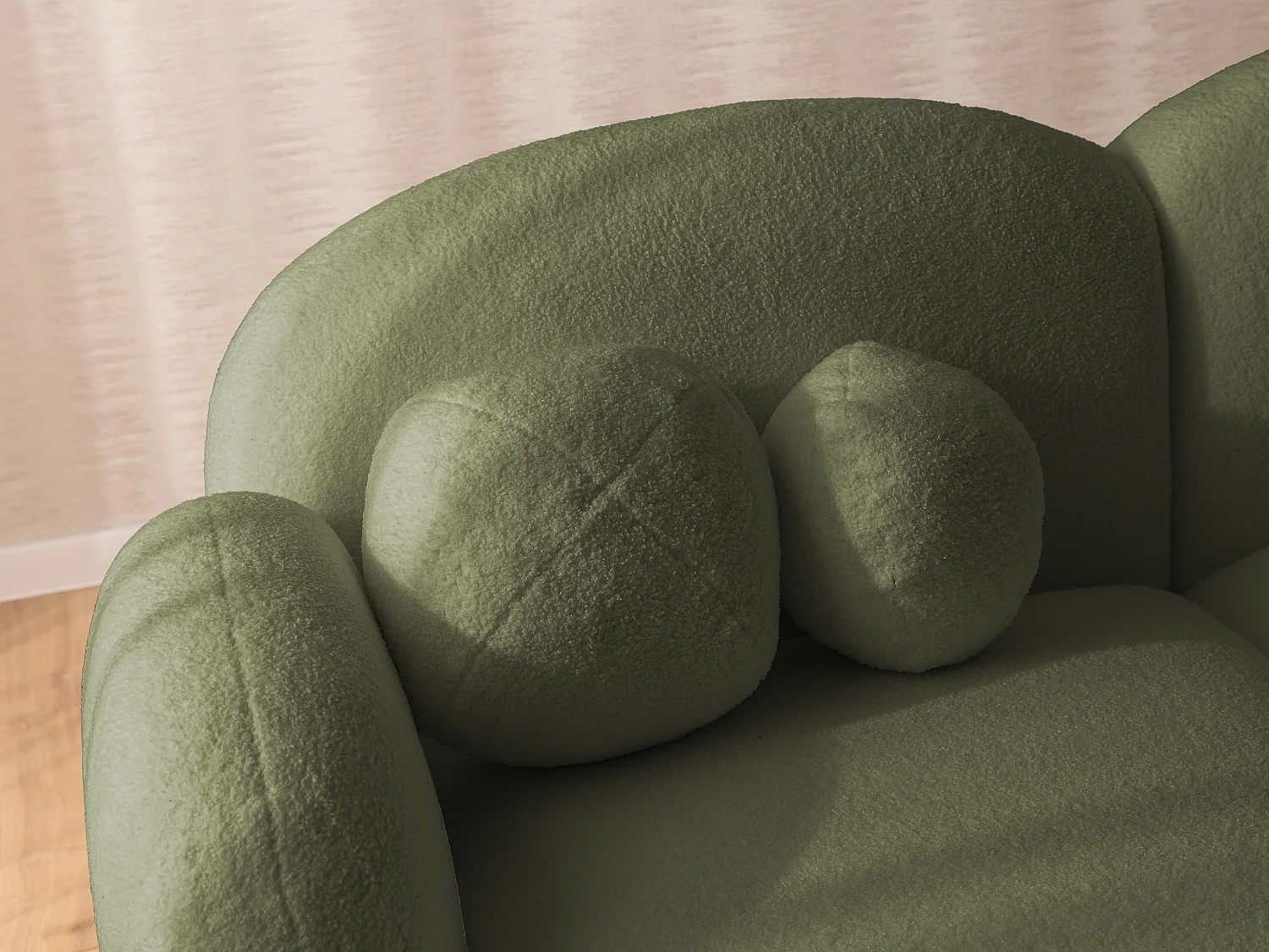 Nuvola - Moderne Ecksofa L-Form aus Grün Bouclé-Stoff mit abgerundetem Design und hohem Sitzkomfort