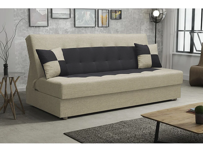BEDANTE SOFA POLO mit Schlaffunktion SAWANA 00+14 Beige/Schwarz mit Stauraum Bettkasten Wohnzimmersofa Couch Sofa Bettsofa Bettkasten Bettcouch
