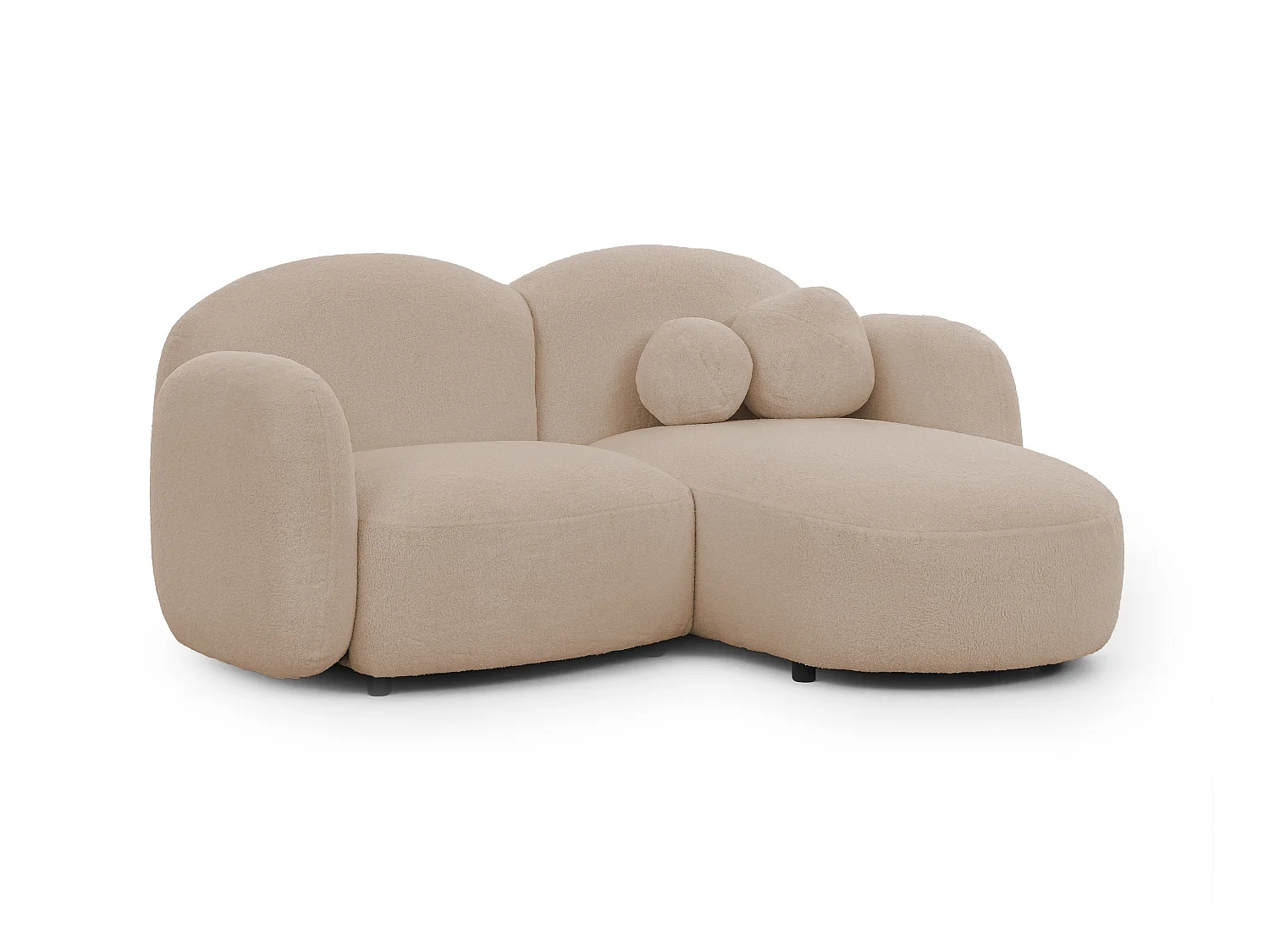 Nuvola - Moderne Ecksofa L-Form aus Hellbeige Bouclé-Stoff mit abgerundetem Design und hohem Sitzkomfort