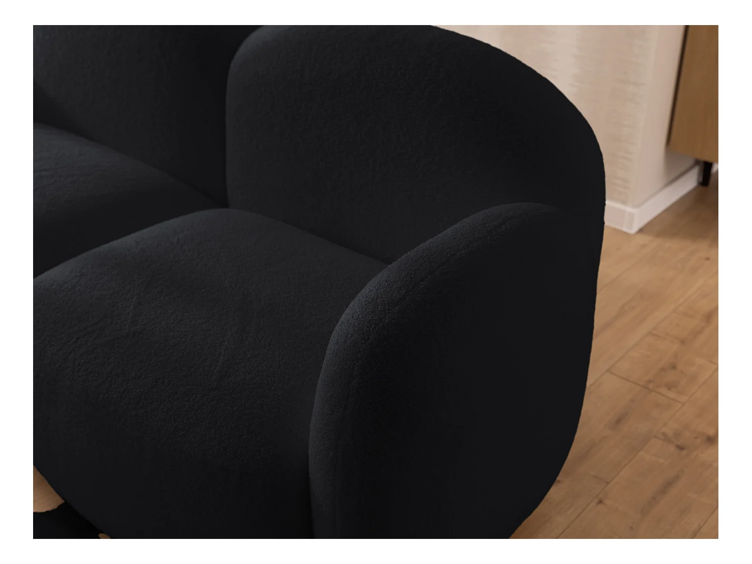 Nuvola - Moderne Ecksofa L-Form aus Schwarz Bouclé-Stoff mit abgerundetem Design und hohem Sitzkomfort