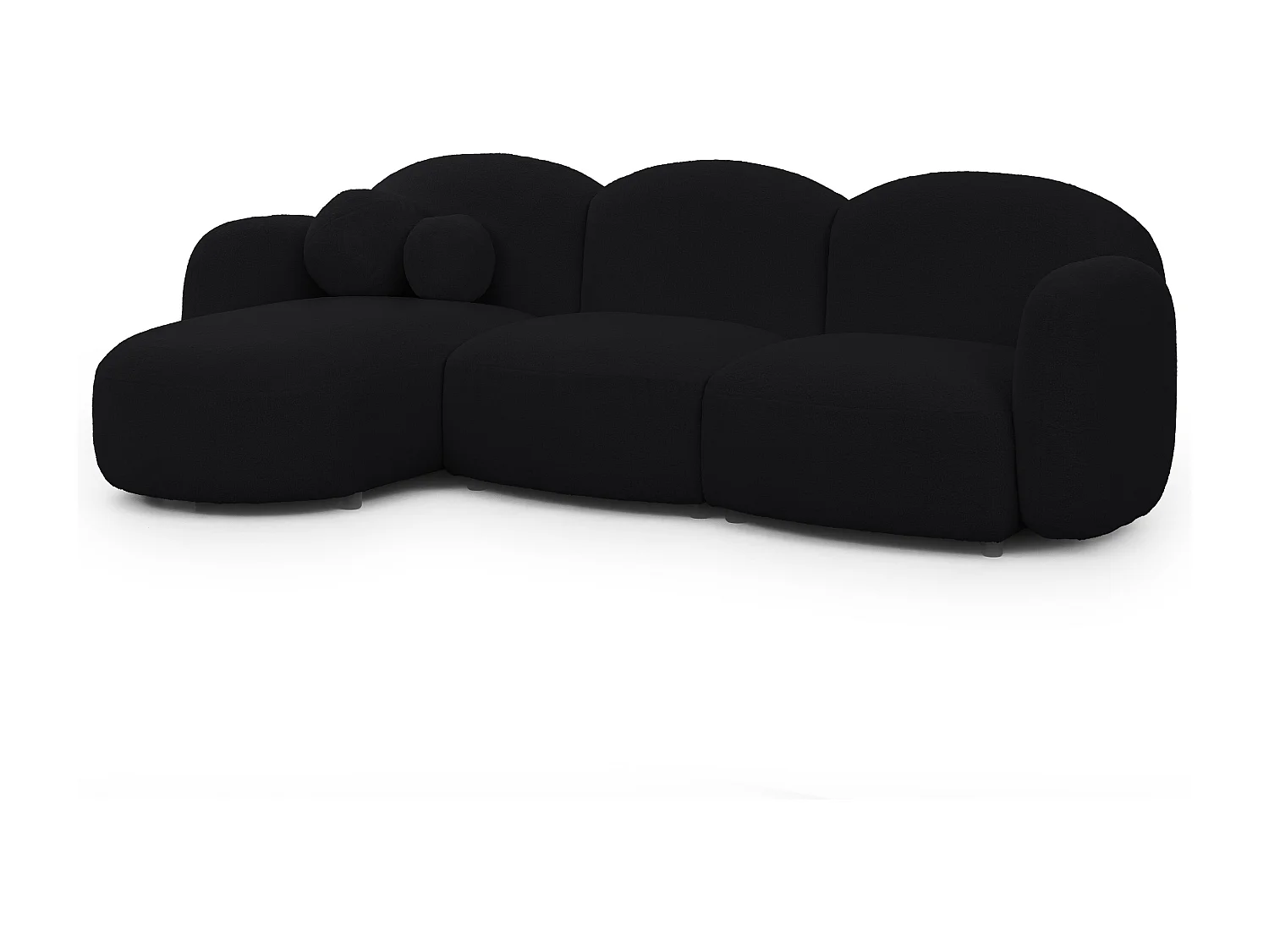 Nuvola - Moderne Ecksofa L-Form aus Schwarz Bouclé-Stoff mit abgerundetem Design und hohem Sitzkomfort
