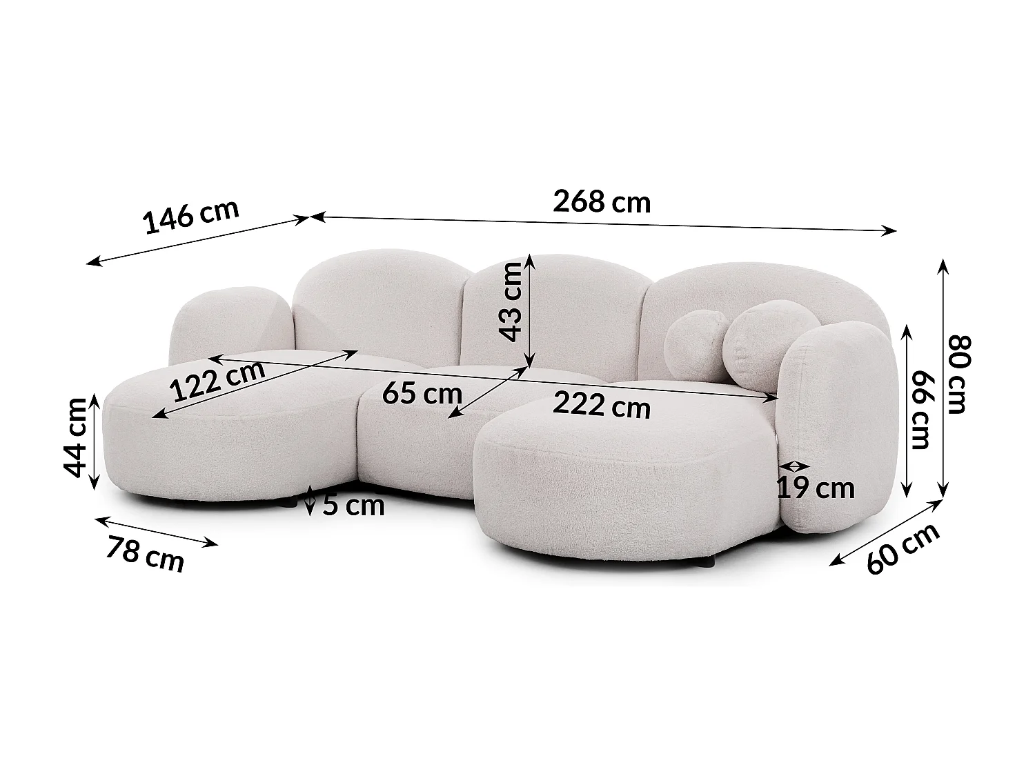 Nuvola - Moderne Wohnlandschaft aus Weiß Bouclé mit abgerundetem Design und hohem Sitzkomfort