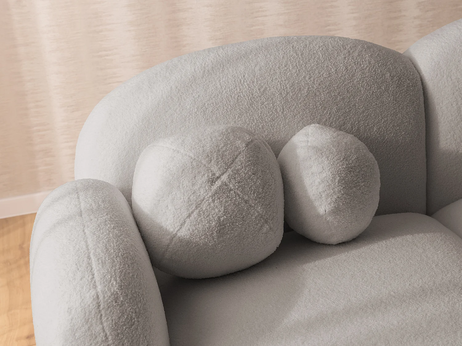 Nuvola - Moderne Ecksofa L-Form aus Hellgrau Bouclé-Stoff mit abgerundetem Design und hohem Sitzkomfort