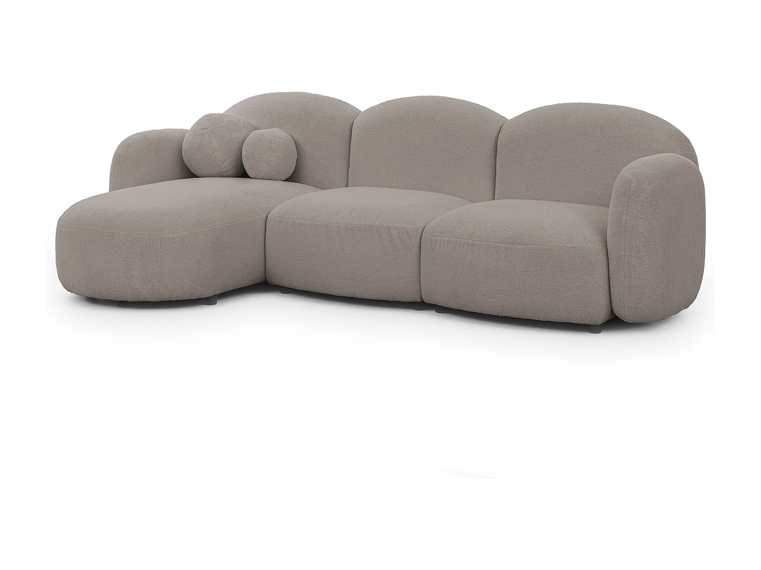 Nuvola - Moderne Ecksofa L-Form aus Hellgrau Bouclé-Stoff mit abgerundetem Design und hohem Sitzkomfort