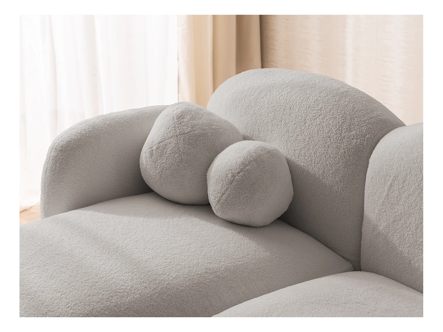 Nuvola - Moderne Ecksofa L-Form aus Hellgrau Bouclé-Stoff mit abgerundetem Design und hohem Sitzkomfort