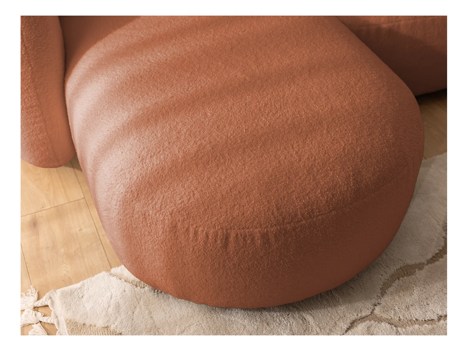 Nuvola - Moderne Ecksofa L-Form aus Terracotta Bouclé-Stoff mit abgerundetem Design und hohem Sitzkomfort