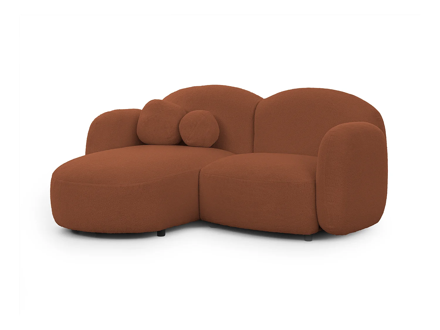 Nuvola - Moderne Ecksofa L-Form aus Terracotta Bouclé-Stoff mit abgerundetem Design und hohem Sitzkomfort