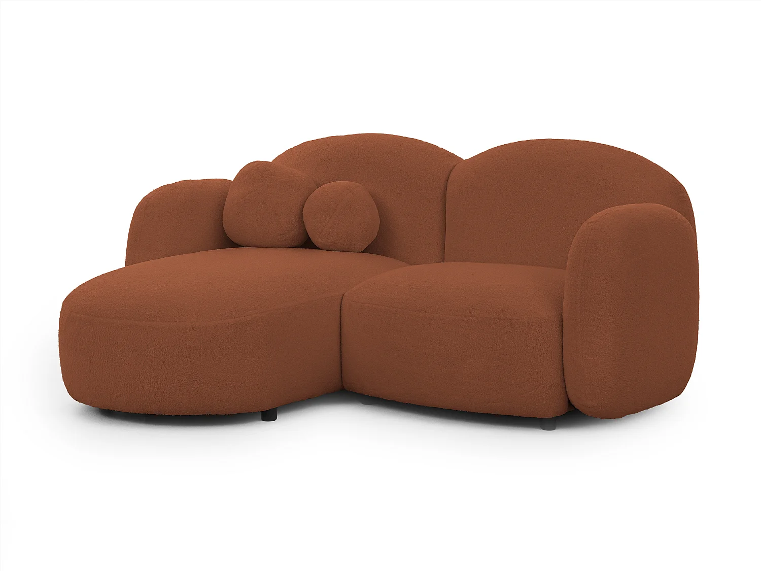 Nuvola - Moderne Ecksofa L-Form aus Terracotta Bouclé-Stoff mit abgerundetem Design und hohem Sitzkomfort